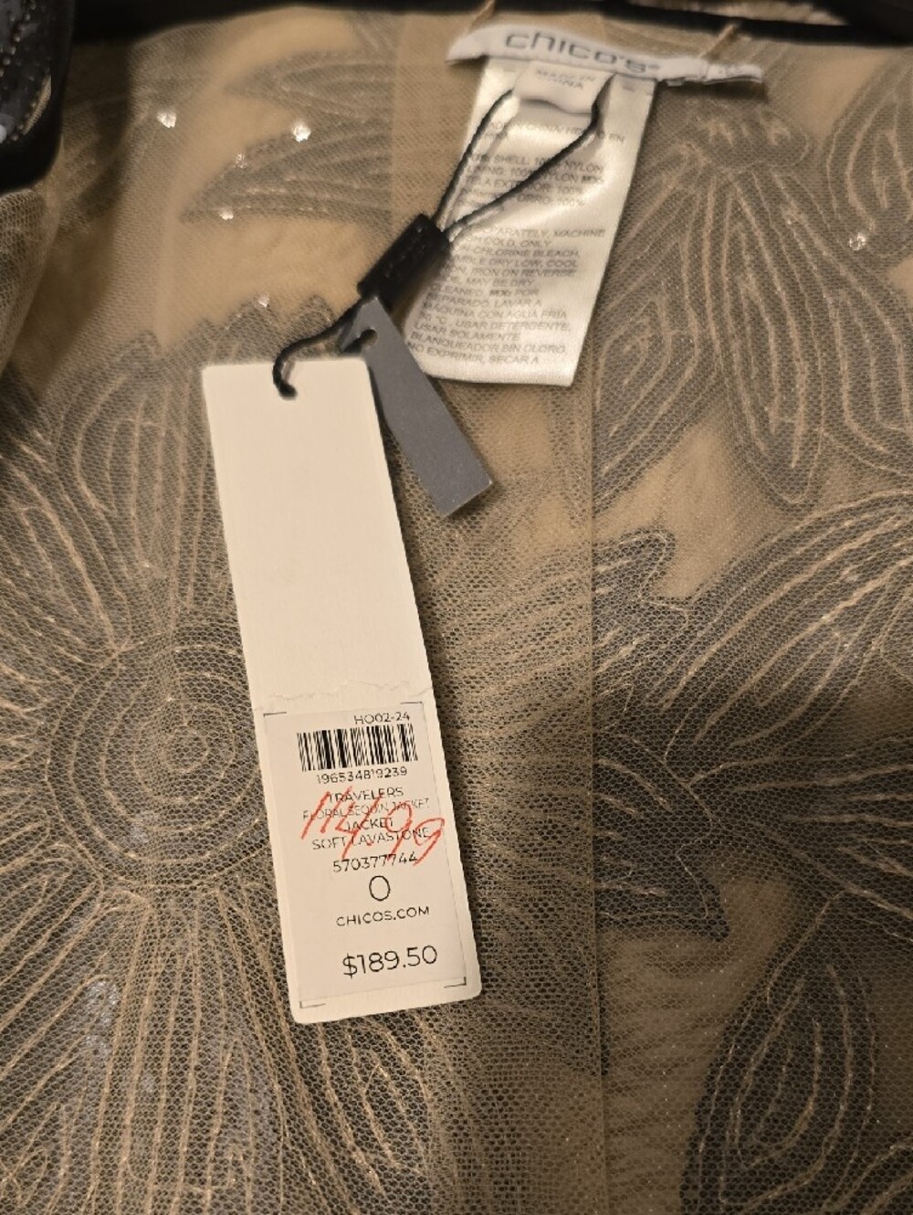 Chico's Black Sequin Floral Mesh Coat - Picture 3 of 3